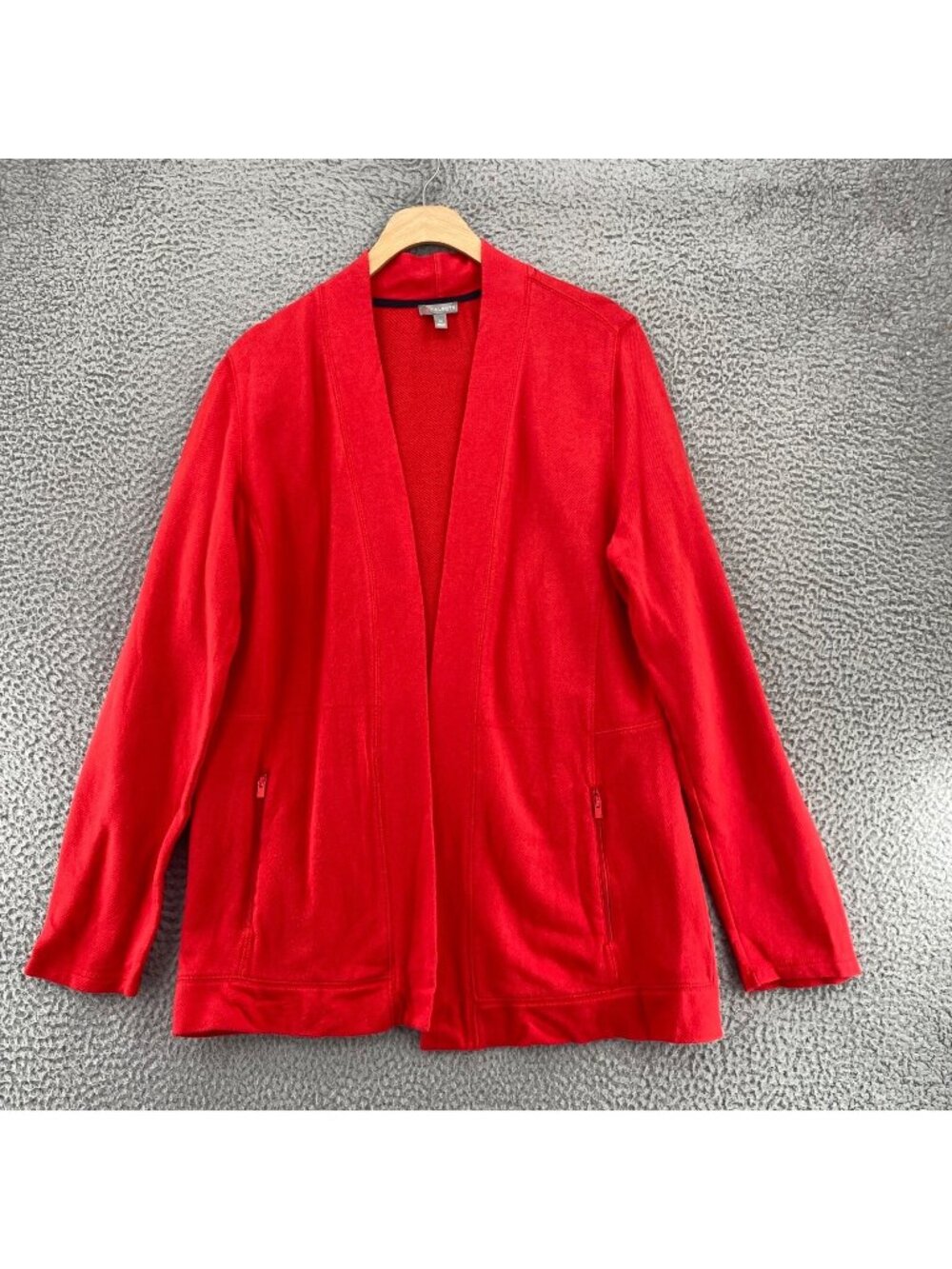 Talbots Sweater Womens Medium Red Open Cardigan Zip Up Pockets Stretch Everyday